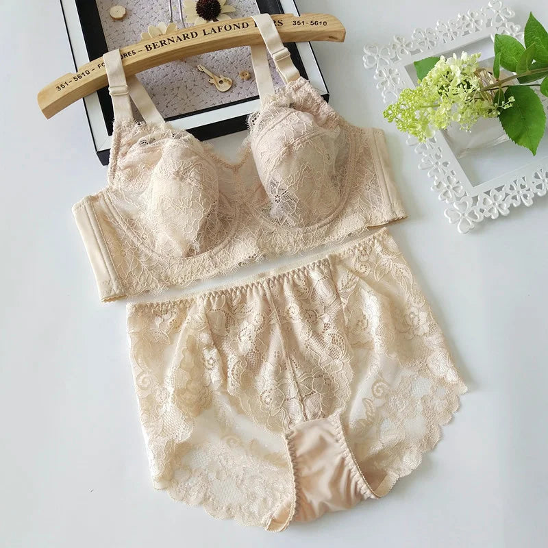 Bra Plus Size Clothing 2 Piece Set Lingerie Push Up Brassiere Lace Underwear Panties For Women B C D E F G H 34 36 38 40 44 48